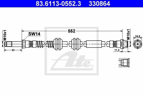 ATE 83.6113-0552.3 тормозной шланг на VW MULTIVAN V (7HM, 7HN, 7HF, 7EF, 7EM, 7EN)