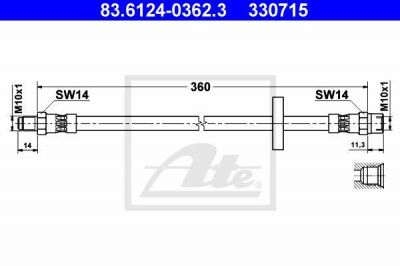 ATE 83.6124-0362.3 тормозной шланг на VW LT 40-55 I фургон (291-512)