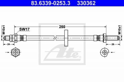 ATE 83.6339-0253.3 тормозной шланг на FORD ORION II (AFF)