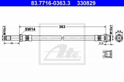 ATE 83.7716-0363.3 Шланг торм.пер. MB Sprinter, VW LT