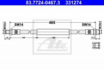 ATE 83.7724-0467.3 тормозной шланг на VW LT 40-55 I фургон (291-512)