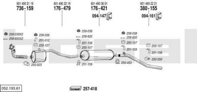 Bosal 052.193.61 система выпуска ог на MERCEDES-BENZ T1 c бортовой платформой/ходовая часть (601)