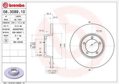 BREMBO Диск тормозной не вент. передний LDV SHERPA Bus (FR) (01/83-09/88) F (KAM 2107, 08.3089.10)
