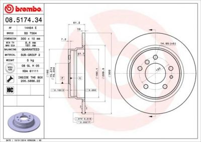 BREMBO Диск торм.зад.не вент. E34 518i-535i (561477, 08.5174.34)