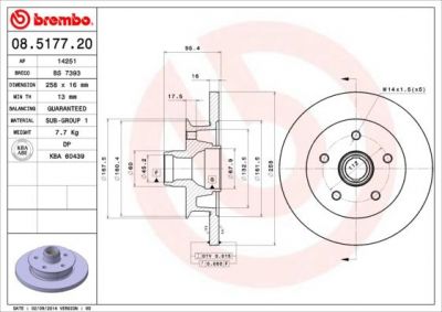 Brembo 08.5177.20 тормозной диск на VW TRANSPORTER III фургон