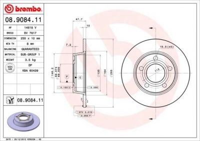 BREMBO Диск тормозной AUDI A6 qattro/A6 ALLROAD 1.8-4.2 97-05 задний D=255мм. (4B0615601B, 08.9084.11)