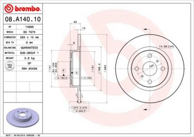 Brembo 08.A140.10 тормозной диск на TOYOTA MR 2 I (AW1_)