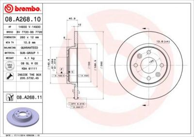 BREMBO Диск тормозной перед. RENAULT Logan 1,4-1,6L 09/04-> (ABS ) 7701208252 (6001547683, 08.A268.10)