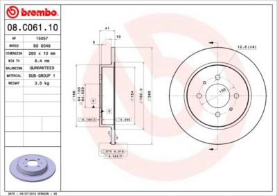 Brembo 08.C061.10 тормозной диск на MITSUBISHI COLT IV (CA_A)