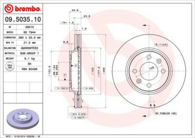 BREMBO Диск тормозной вент. передний SAAB 9000 Hatchback (09/84-12/98) F (4002150, 09.5035.10)