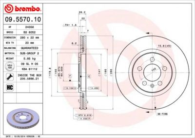 BREMBO Диск торм.пер. вент. Golf VR6 1H0615301 (561619J, 09.5570.10)
