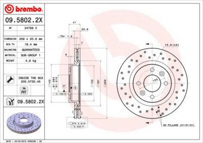 Brembo 09.5802.2X тормозной диск на RENAULT LOGAN I универсал (KS_)