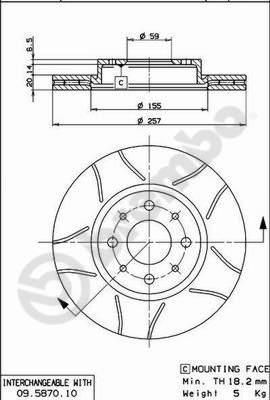 BREMBO Диск тормозной ALFA ROMEO 145 1.4i 16V Twin Spark (97-00) F (561861J, 09.5870.75)
