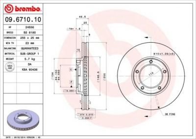 BREMBO Диск тормозной вент. передний TOYOTA HIACE III Wagon (H50) (08/89-08/95) F (43512-26090, 09.6710.10)