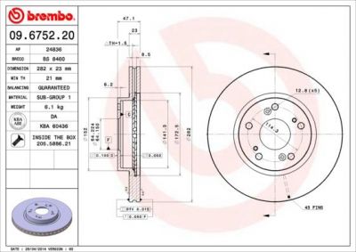 BREMBO Диск тормозной HONDA CIVIC 01-06/CR-V 2.0 02-06/STREAM 15
