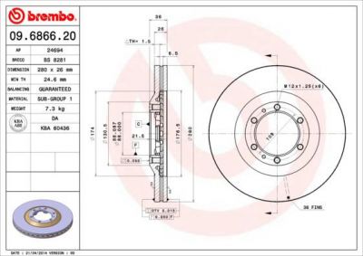 BREMBO Диск тормозной OPEL FRONTERA 95-/MONTEREY 91-99/ISUZU TROOPER 91- передний (562063J, 09.6866.20)