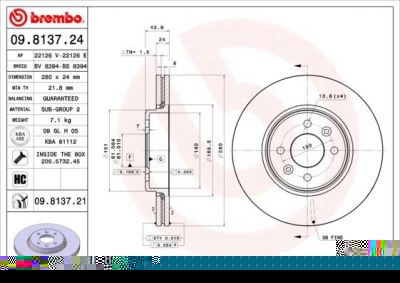 BREMBO Диск тормозной вент. передний RENAULT TWINGO (CN0_) (03/07-) F (562103J, 09.8137.21)