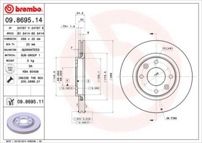 BREMBO Диск тормозной Citroen BERLINGO (MF) 1.4 (4246W1, 09.8695.11)