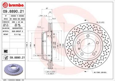 BREMBO 09.8890.21 диск тормозной задний перфорированный! Porsche Boxster/Cay (09889021)
