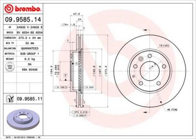 BREMBO Диск торм.пер. MAZDA 6 02- 626 98- 323 01- (GF3Y3325X, 09.9585.14)