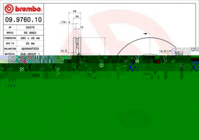 BREMBO Диск тормозной вент. передний IVECO DAILY III Flatbed (2996121, 09.9760.10)