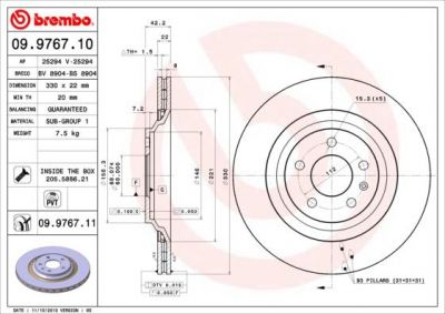 BREMBO Диск тормозной Brembo Painted Disc 09.9767.11 (09.9767.11)