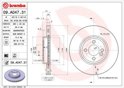 BREMBO Диск тормозной вент. передний MINI MINI Convertible (R57) (11/07-) F (34116774986, 09.A047.31)