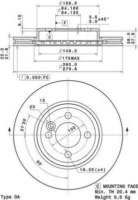 BREMBO Передний торможной диск MINI (R56) Mini Clubman (R55) Mini Cabriolet (R57) крашенный (34126774985, 09.A761.11)
