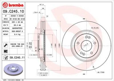 Brembo 09.C245.11 тормозной диск на HYUNDAI i40 CW (VF)