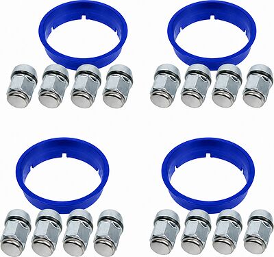 Комплект крепежа Fondmetal F48/C: 16 закрытых гаек M12x1,5 и 4 кольца 67,2/56,6 мм, синие