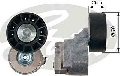 GATES Натяжитель приводного поликлинового ремня FIAT DUCATO 2.3D -A/C 02- (504086751, T39138)