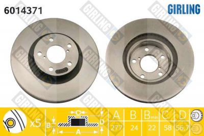 GIRLING Диск тормозной передний SUBARU FORESTER 97- IMPREZA 94- LEGACY 03- (26310AA081, 6014371)
