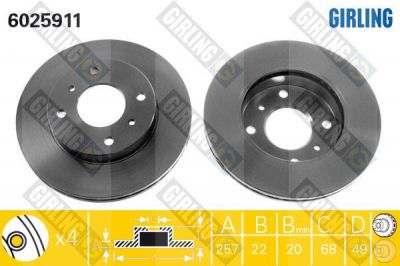GIRLING Диск тормозной NISSAN ALMERA CLASSIC/N16/PRIMERA P10/P11 R14 передний вентилир. (4020693J01, 6025911)