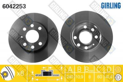 GIRLING Диск тормозной перед. не вентил. OPEL Corsa C 1,0/1,2L 00-06 (240X11mm) (569020, 6042253)