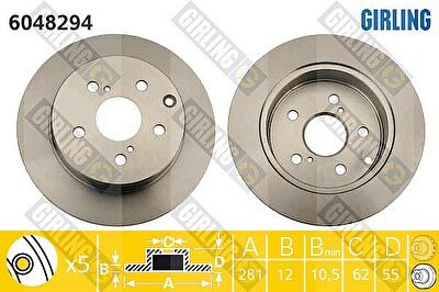 GIRLING Диск тормозной TOYOTA RAV4 III 2.0-2.2 06- задний (42431-42060, 6048294)