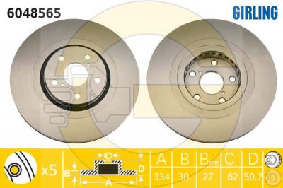 GIRLING Диск тормозной LEXUS GS 300-460 05- передний правый (43512-22260, 6048565)