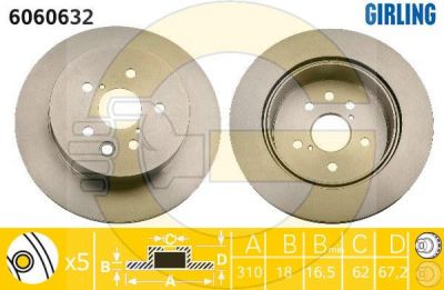 GIRLING Диск тормозной LEXUS GS300/GS450H 05-/IS250 06> задний (4243130290, 6060632)