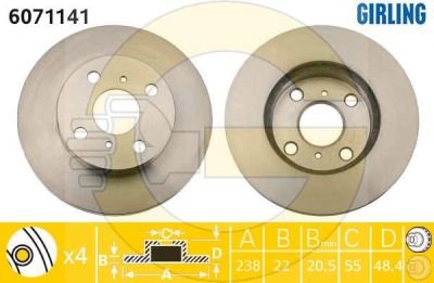 GIRLING Диск тормозной TOYOTA COROLLA 1.3-1.8 87-97 передний (4351212590, 6071141)