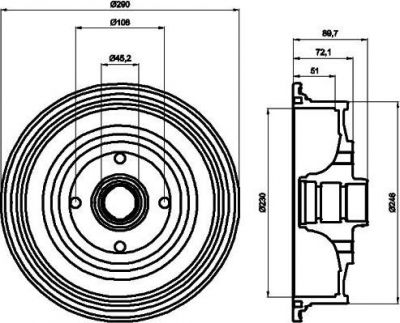 Hella 8DT 355 301-601 тормозной барабан на AUDI 100 (44, 44Q, C3)