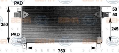 HELLA Радиатор кондиционера 750x351x16 MAN TGA, TGX, TGS, TGL 00-> (8FC351300-121)