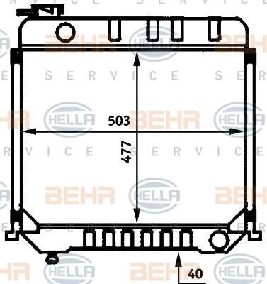Hella 8MK 376 709-391 радиатор, охлаждение двигателя на MERCEDES-BENZ T1 c бортовой платформой/ходовая часть (601)