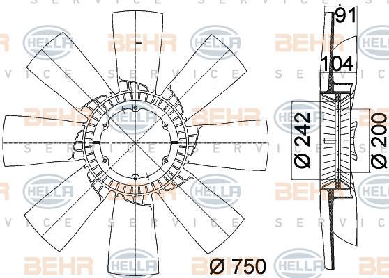 Hella 8MV 376 758-231 крыльчатка вентилятора, охлаждение двигателя на MERCEDES-BENZ TRAVEGO (O 580)