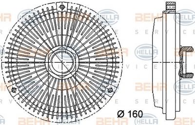 HELLA Вискомуфта вентилятора радиатора W124/W202/W210 1,8-2,3L 93-00 (1112000422, 8MV376733-011)