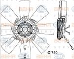 HELLA Вискомуфта привода вентилятора с вентилятором d=750,Scania P/R-Series (8MV376734-321)