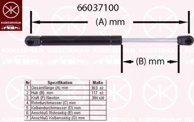 KLOKKERHOLM 66037100 газовая пружина, крышка багажник на SKODA CITIGO