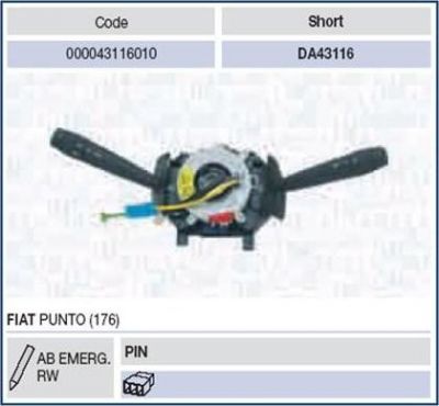 Magneti Marelli 000043116010 выключатель на колонке рулевого управления на FIAT PUNTO (176)