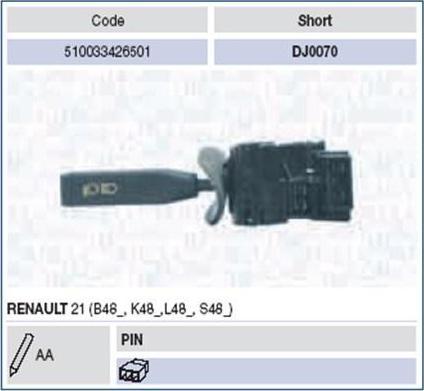 Magneti Marelli 510033426501 выключатель на колонке рулевого управления на RENAULT 21 универсал (K48_)