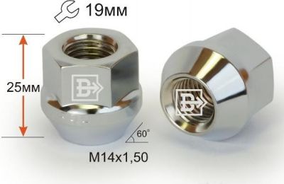 Матрикс-Авто 400148 Cr колёсная гайка M14×1,5×25, CH19, открытая, хром
