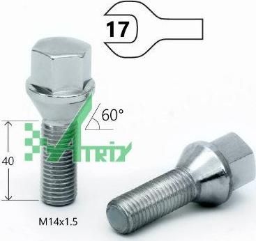 Matrix C17D40 Z болт M14×1,5×40, CH17, конус 60° с выступом, цинк