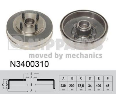 NIPParts N3400310 тормозной барабан на KIA RIO универсал (DC)